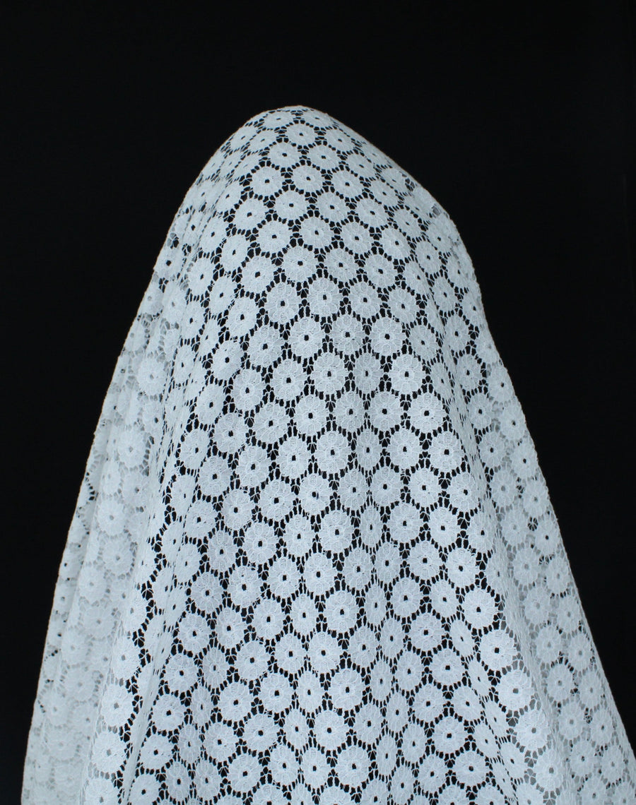 Tissu dentelle - motif circulaire - blanc