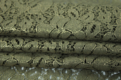 Tissu dentelle fleuri - kaki et doré - photo 2/5 | So Tissus