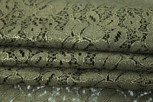 Tissu dentelle fleuri - kaki et doré - photo 2/5 | So Tissus