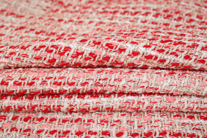 Tissu tweed coton - ton rouge rose - photo 2/4 | So Tissus