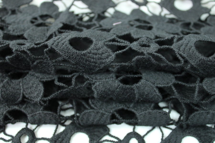 Tissu guipure à motif fleuri - noir