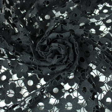 Tissu guipure à motif fleuri - noir