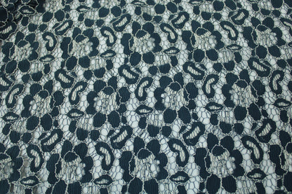 Tissu dentelle fleuri - bleu pétrole et blanc - photo 5/5 | So Tissus