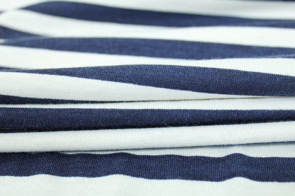Tissu maille jersey - à rayures - bleu marine et blanc - photo 2/5 | So Tissus
