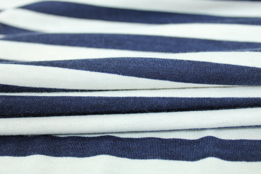 Tissu maille jersey - à rayures - bleu marine et blanc - photo 2/5 | So Tissus
