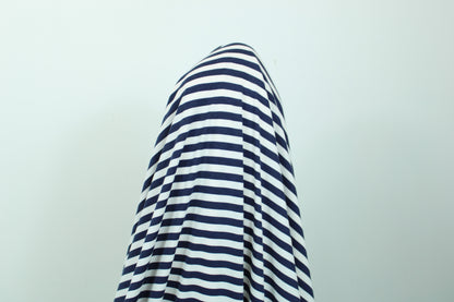Tissu maille jersey - à rayures - bleu marine et blanc - photo 3/5 | So Tissus