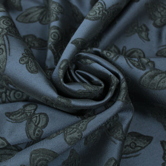 Tissu brocart motif papillons - ton bleu marine - photo 1/5 | So Tissus