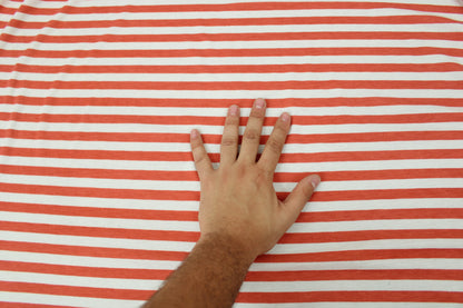 Tissu maille jersey - à rayures - corail et blanc - photo 4/5 | So Tissus