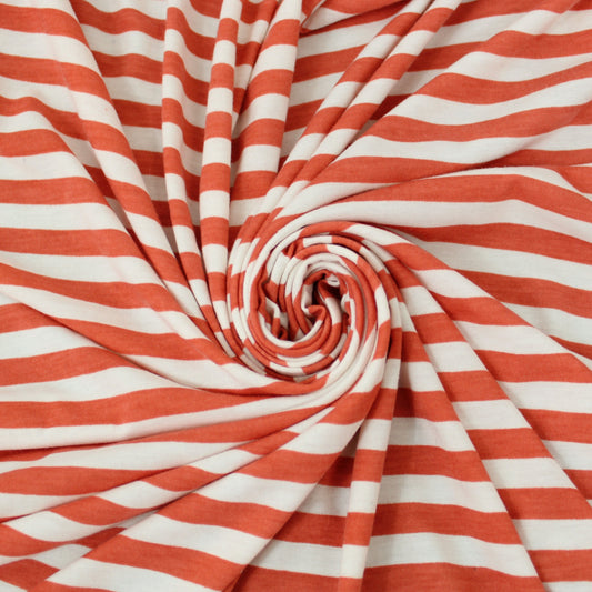 Tissu maille jersey - à rayures - corail et blanc - photo 1/5 | So Tissus