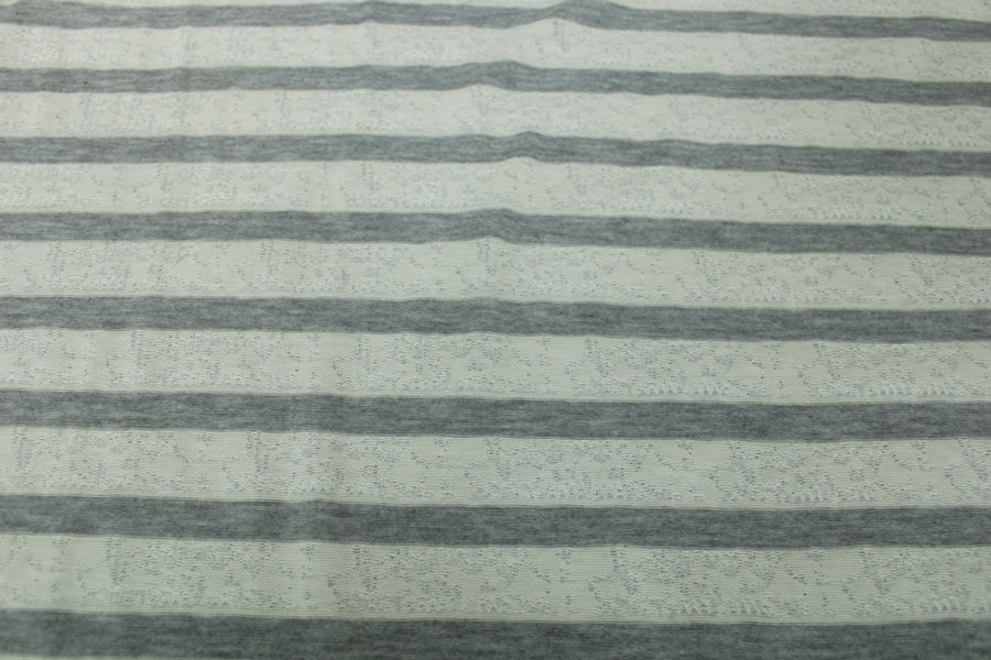 Tissu maille jersey - à rayures - gris et blanc