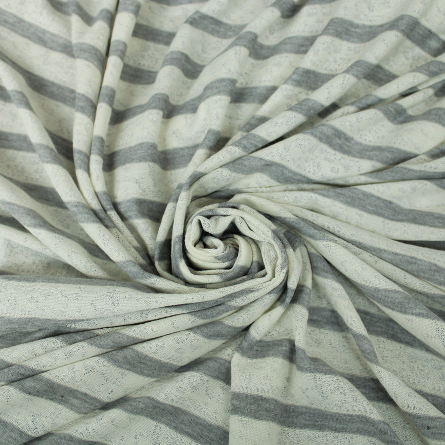 Tissu maille jersey - à rayures - gris et blanc