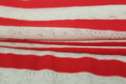 Tissu maille jersey - à rayures - rouge et blanc - photo 2/5 | So Tissus