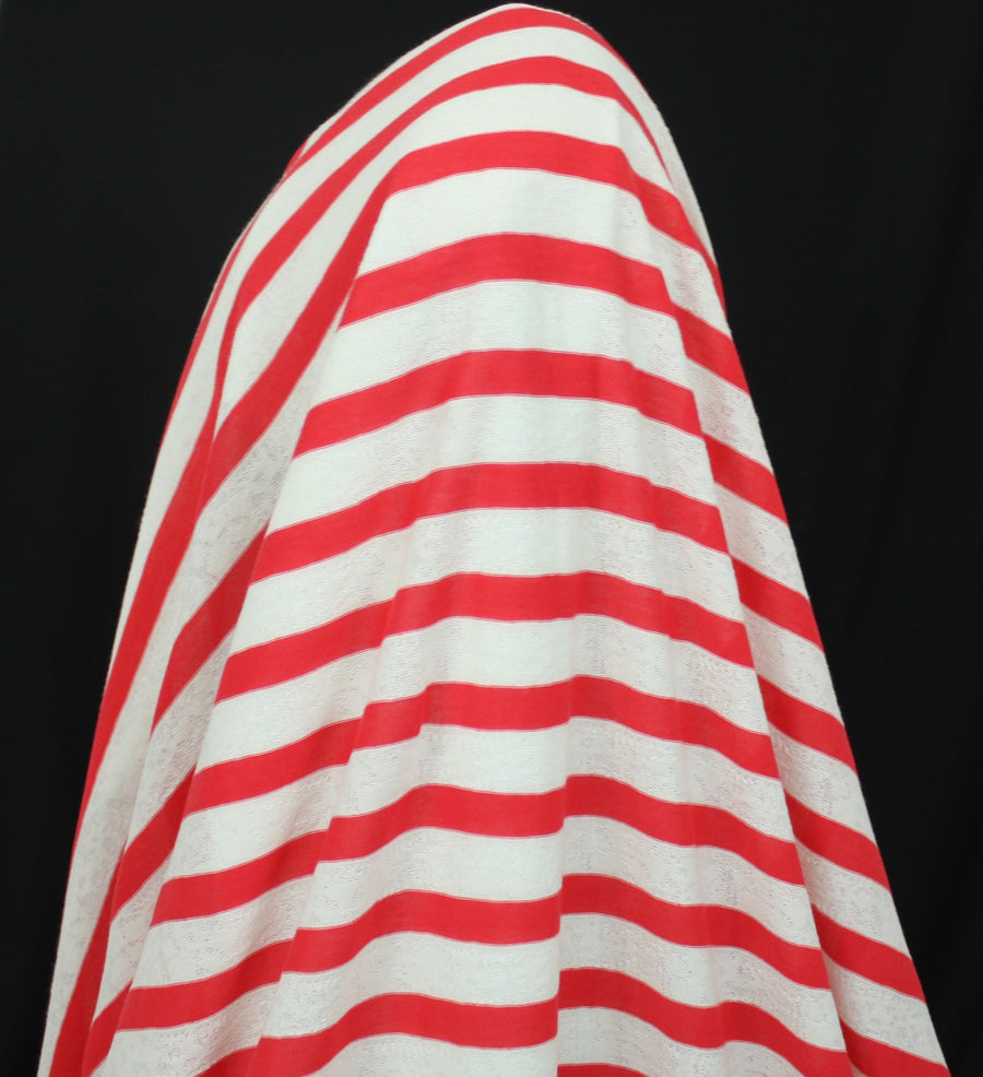 Tissu maille jersey - à rayures - rouge et blanc
