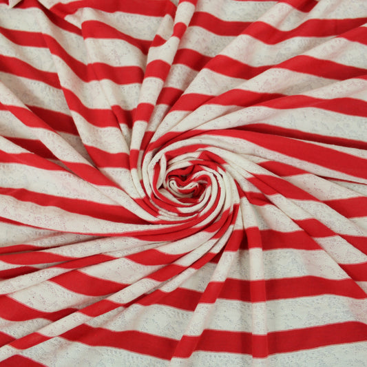 Tissu maille jersey - à rayures - rouge et blanc - photo 1/5 | So Tissus