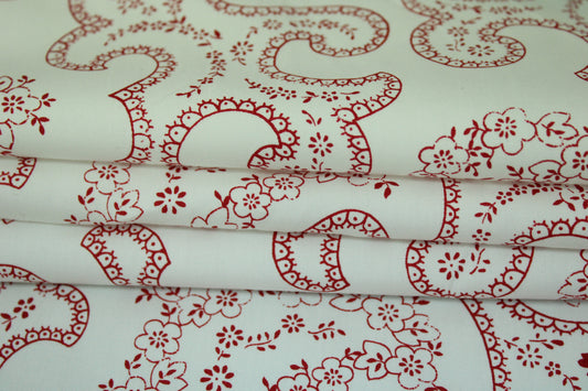 Tissu popeline coton - imprimé arabesque - blanc et framboise - photo 2/5 | So Tissus