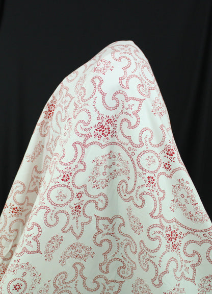 Tissu popeline coton - imprimé arabesque - blanc et framboise - photo 3/5 | So Tissus