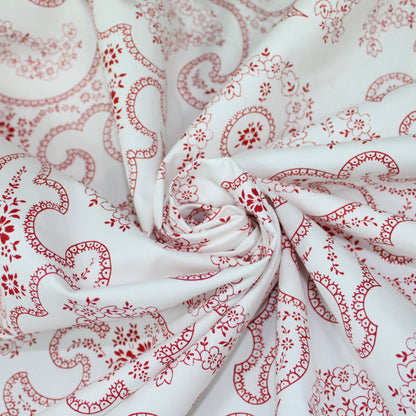 Tissu popeline coton - imprimé arabesque - blanc et framboise - photo 1/5 | So Tissus