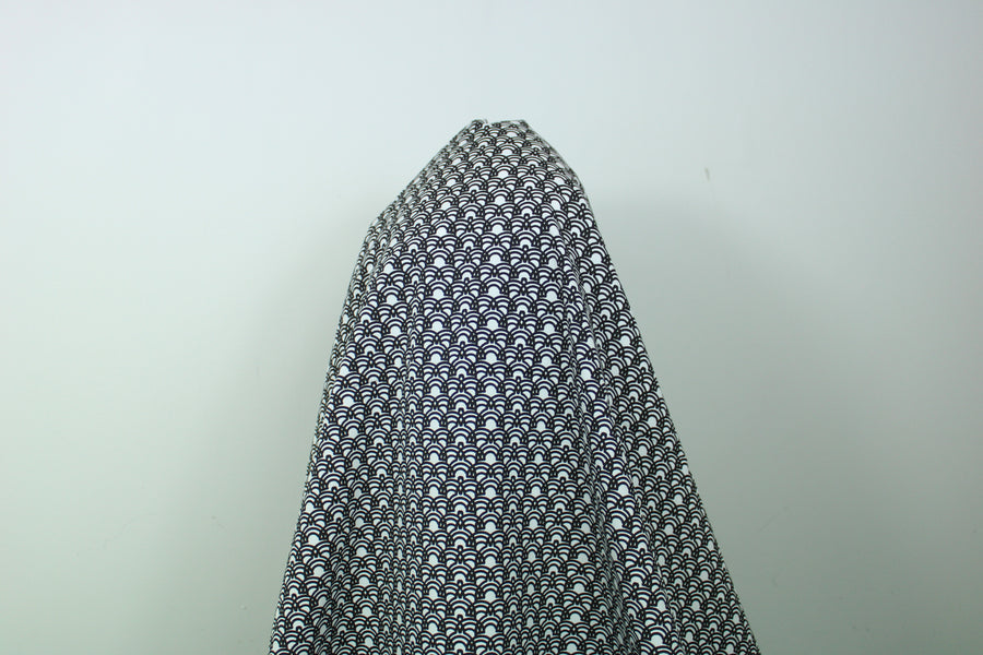 Tissu popeline coton - imprimé arcs de cercle - blanc et noir