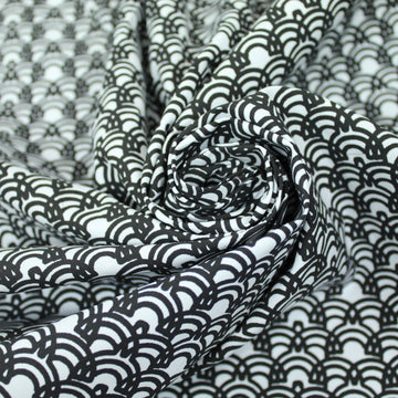 Tissu popeline coton - imprimé arcs de cercle - blanc et noir