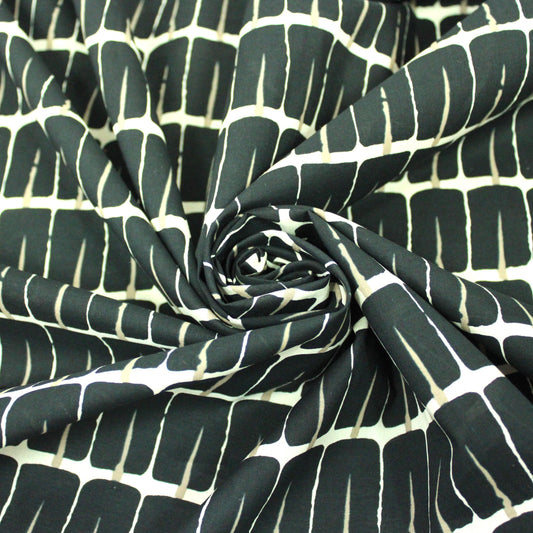 Tissu popeline coton - imprimé géométrique - noir et beige - photo 1/6 | So Tissus