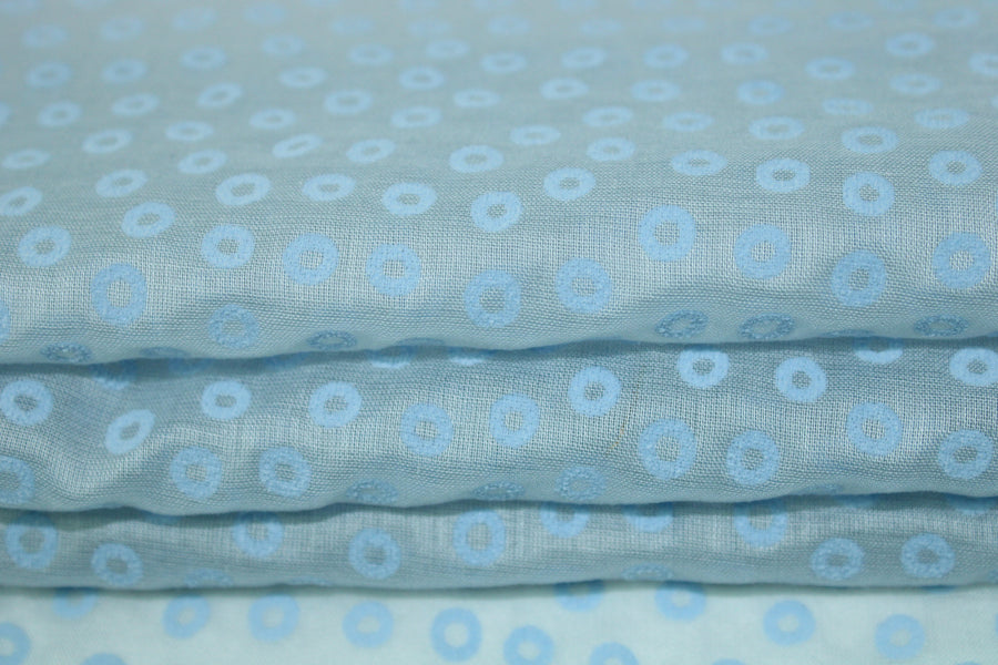 Tissu voile de coton - imprimé à pois - bleu ciel