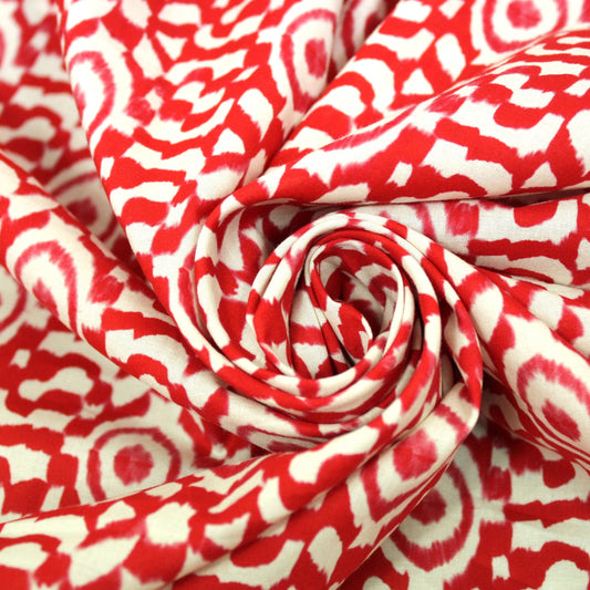 Coupon de 1,5 mètre - popeline coton - tie and dye - blanc et rouge - photo 1/5 | So Tissus