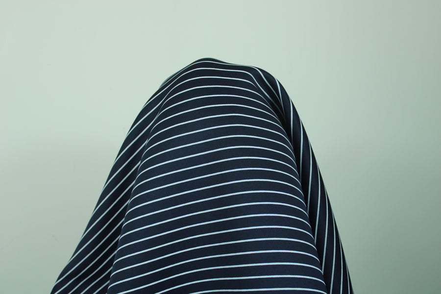 Tissu néoprène - à rayures - bleu marine et blanc