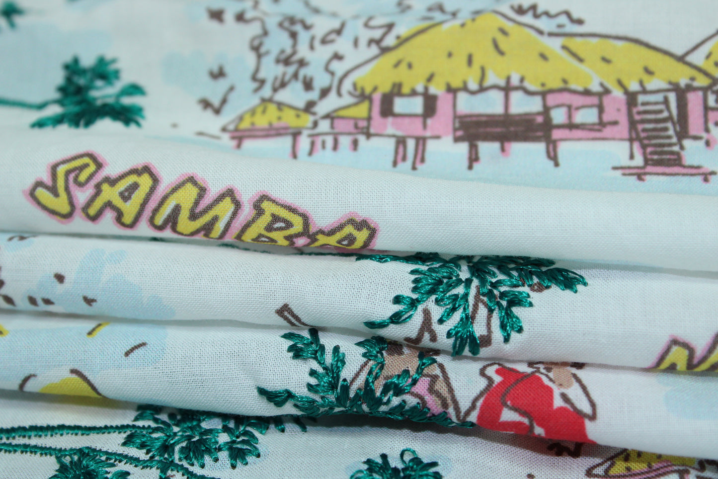 Coupon de 2,1 mètres - voile coton brodé - imprimé samba mambo - photo 2/4 | So Tissus