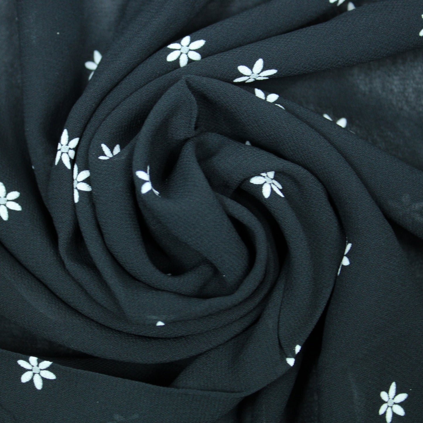 Coupon de 3 mètres - crêpe georgette polyester - imprimé fleurs blanches - photo 1/3 | So Tissus