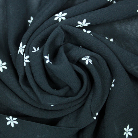Coupon de 3 mètres - crêpe georgette polyester - imprimé fleurs blanches - photo 1/3 | So Tissus